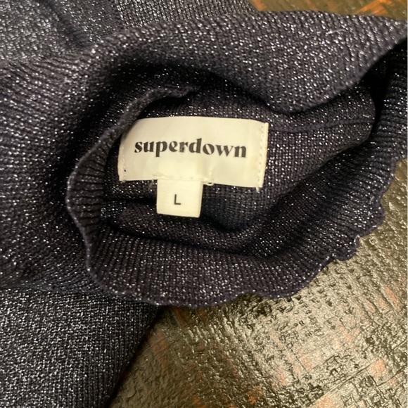 Superdown Liz Metallic Dress Size Large Dark Navy Bodycon One Shoulder Party EUC - Picture 10 of 13